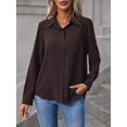 thumbnail image 4 of Womens Chocolate Brown Long Sleeve Casual Button Down Shirt, 4 of 6