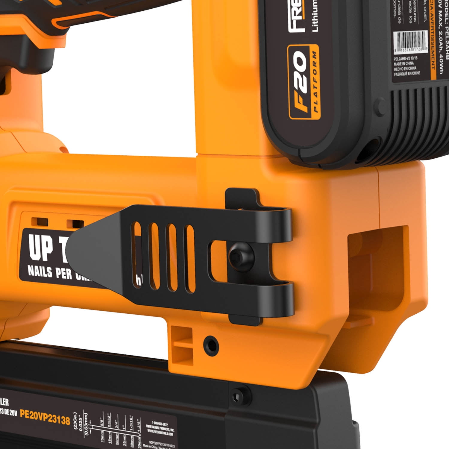 Freeman PE20VP23138 20 Volt Cordless 23-Gauge 1-3/8" Pin Nailer Kit with Lithium Ion Battery, Charger, Bag, and Nails (1000 Count) – 2000 Shots per Charge