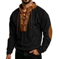 thumbnail image 3 of SHIXINCHIL Men's Lace Up Color Block Patchwork Long Sleeve Sweatshirts Big and Tall Casual Fashion Banded Collar Pullover Tops Workout Athletic Outdoor Hiking Sweatshirt Black S, 3 of 7