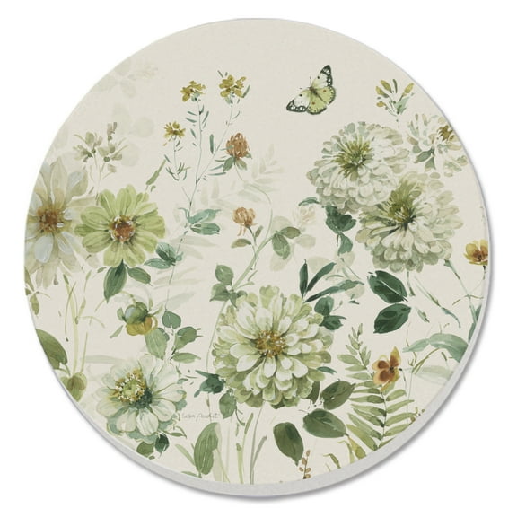 Thirstystone "Floral Green Fields" 4-Pack Round Absorbent Stone Coasters
