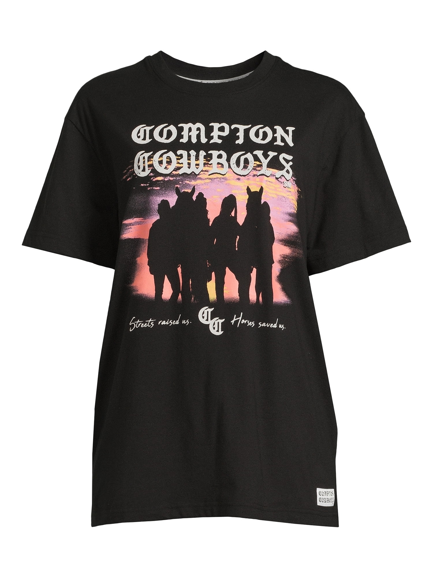 Compton Cowboys Sunset Women's Juniors Graphic Tee with Short Sleeves, Sizes XS-XXXL
