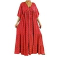 thumbnail image 1 of QIPOPIQ Robes Midi pour Femmes à Étages à Manches Longues Robes Décontractées Robe Col en V Robe d'Été Manches 3/4 Longues Ample Coton Fluide Boho Robes Soleil Offres 2023, 1 of 6