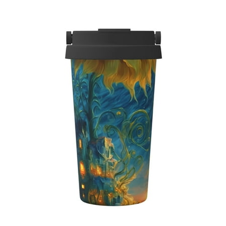 

KLL Sunflower Castle Starry Sky Pattern Stainless Steel Vacuum Insulated Tumbler - Carry Insulated Coffee Mug - Reusable Insulated Cold Brew Iced Coffee Cup Thermos