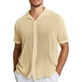 thumbnail image 1 of Camisa informal de manga corta con solapa de punto para hombre - Prenda ligera de poliéster para el verano, de color liso y transpirable - Diseño ligero de poliéster - Estampado en contraste - Tall, 1 of 5