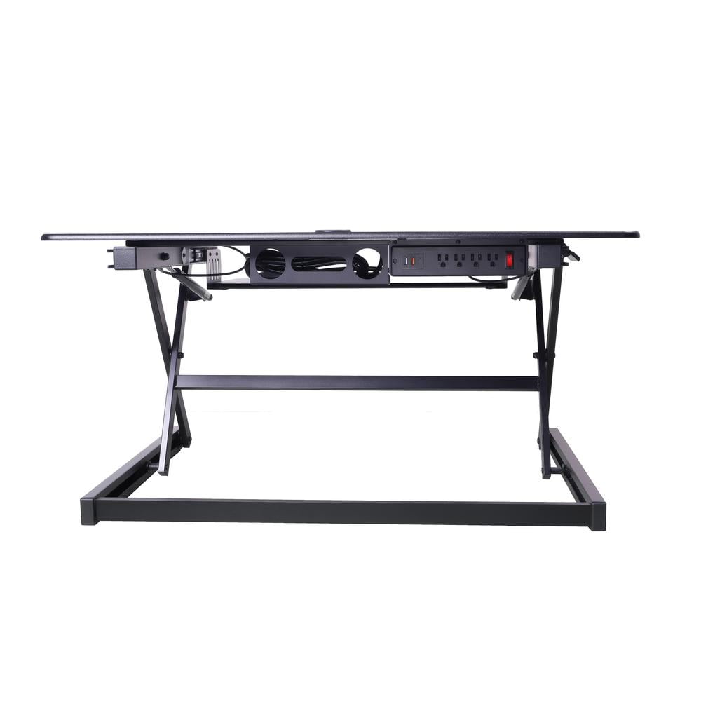 Rocelco 40" Full Standing Desk Converter w ACUSB Charge and Floor Stand - Black