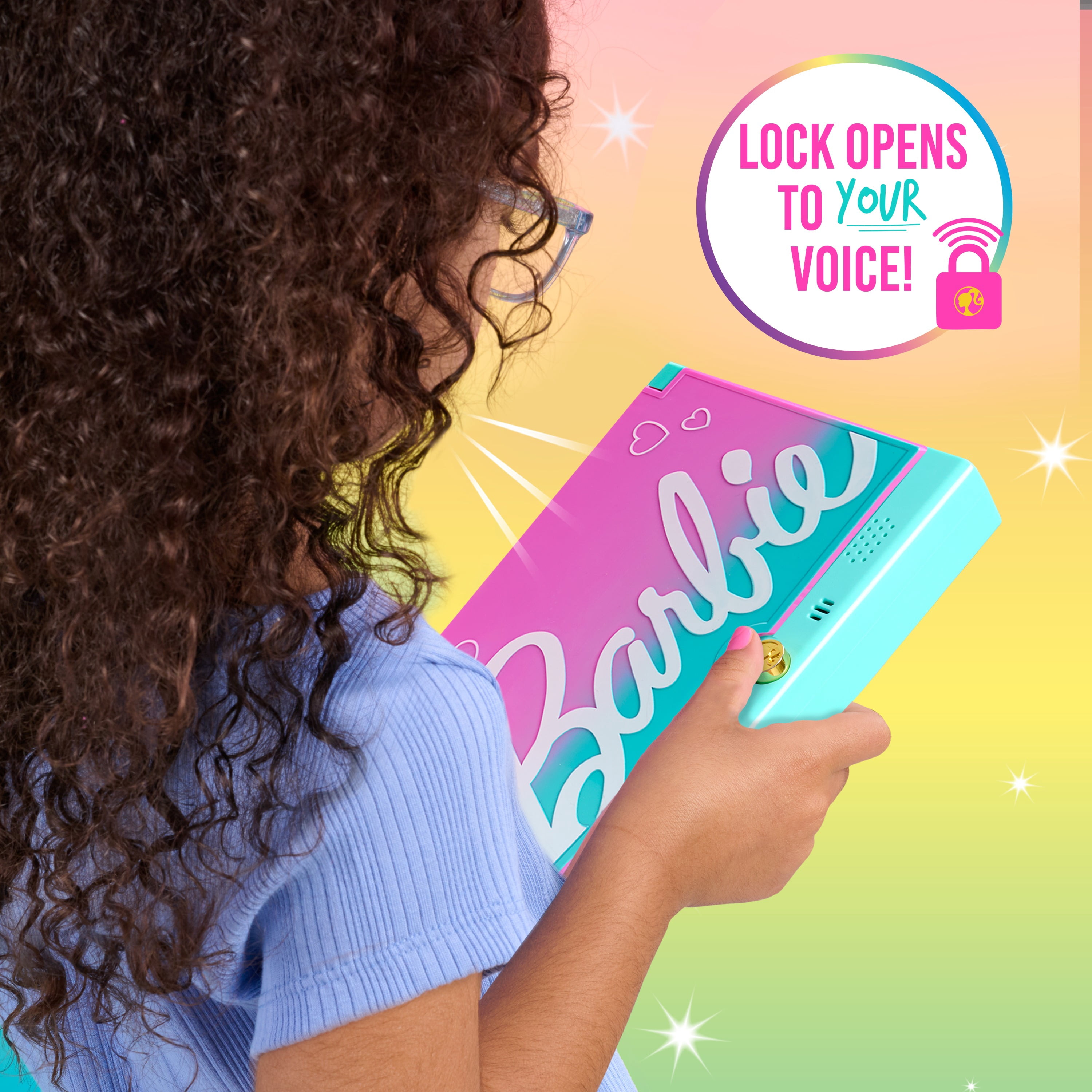 Barbie Secret Journal, Interactive Locking Diary with Lights and Sounds, 6 Pieces, 3 X AAA Batteries Not Included, Ages 3 and up