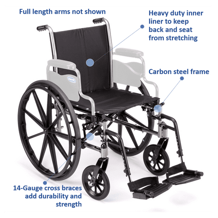 Invacare Tracer SX5 Wheelchair, with Full Length Arms and T93HAP Hemi Footrests with Heel Loops, 20" Seat Width, TRSX50FBFP / T93HAP