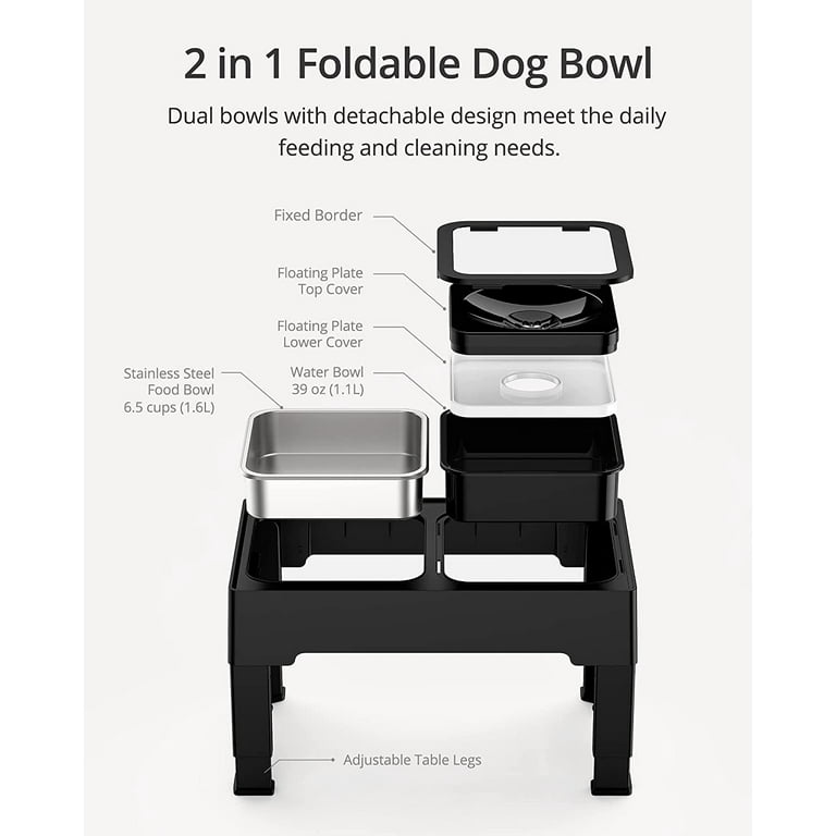 Elevated Dog Bowls Raised Bowls with 4 Heights Adjustable Raised Dog Bowls  Stand Feeder with Name Tag and 2 Stainless for Food Bowls for Large Medium