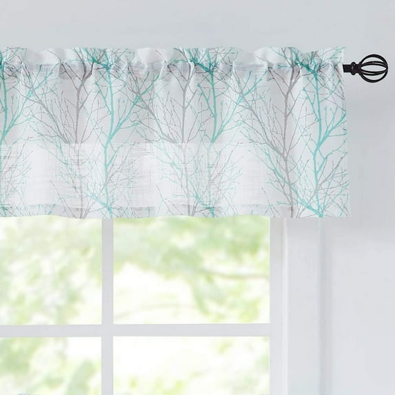 Decoultimatex Aqua Blue Valance Curtains for Windows Print Tree Branch Semi-Sheer Valance,1 Panel 50"W x 15"L