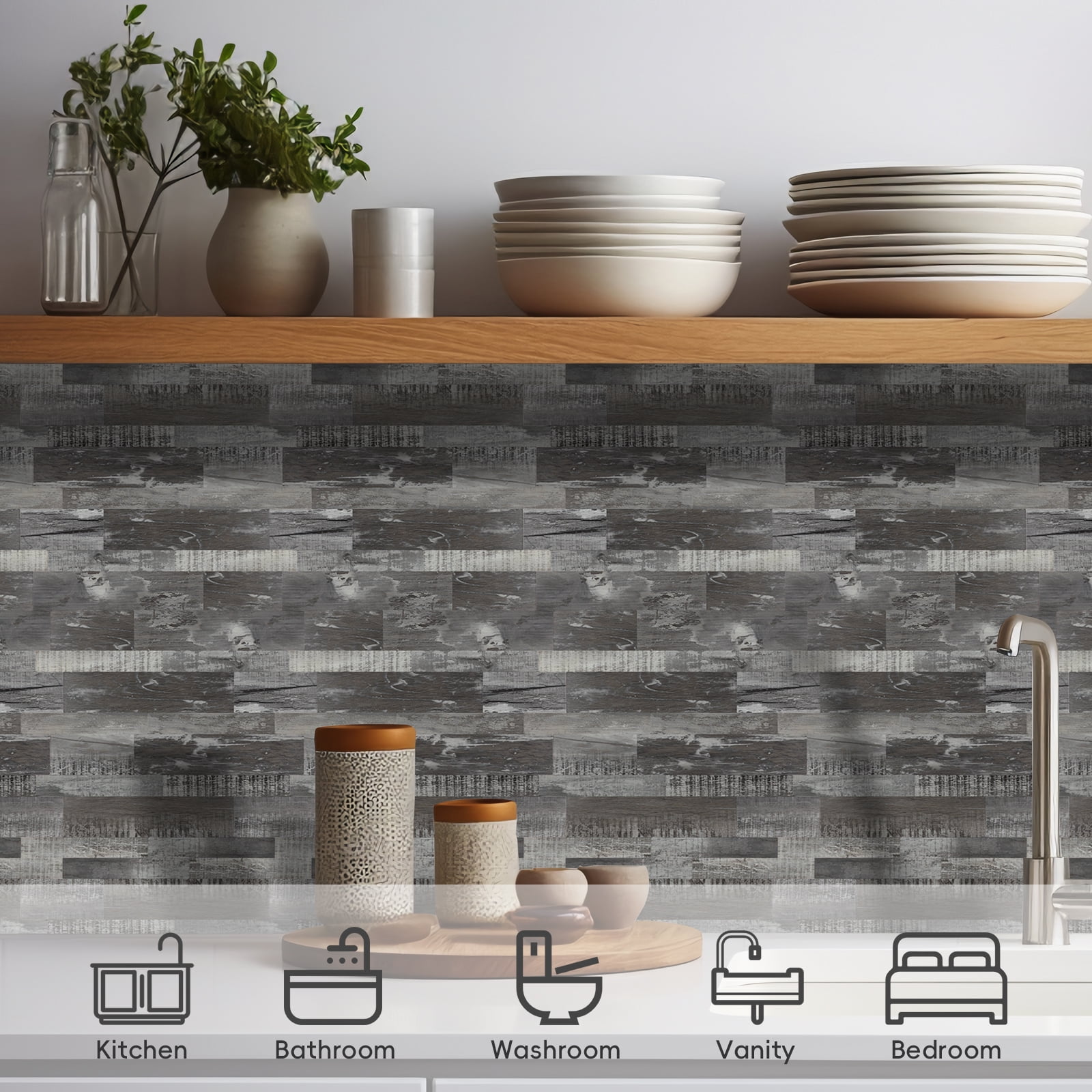Subway Peel and Stick Backsplash, Self Adhesive Kitchen Backsplash PVC Wall Tiles for Kitchen (11.3" x 11.6", Aged Wood Grain)