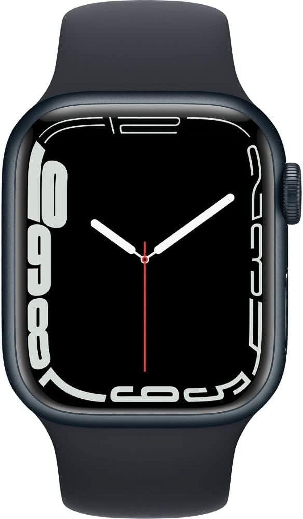 Restored Apple Watch Series 7 (GPS, 41 mm) Midnight Aluminum Case with Midnight Sport Band Bundle 5 Bonus Bands, Charging Stand, Screen Protector, & 2 amp charger (Refurbished)