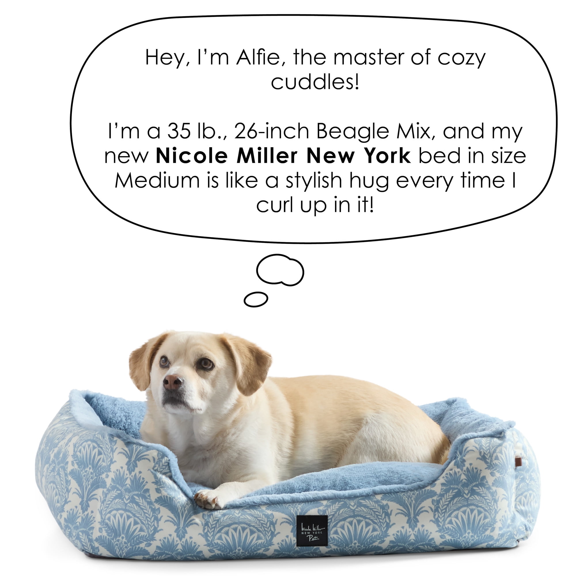 NICOLE MILLER NEW YORK PET Mod Damask Plushy Bolster Pet Bed, Cozy & Calming, Water Repellent, Non-Slip Bottom, 100% Machine Washable, Grey, Medium 30"x23"x8"