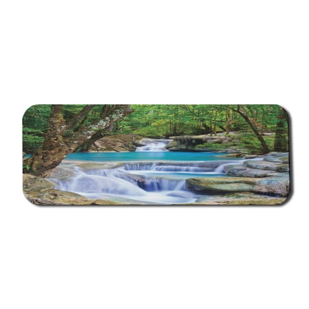 Waterfall Computer Mouse Pad  Fairy Image of Waterfall by the Rocks in Forest Secret Paradise  Rectangle Non-Slip Rubber Mousepad Large  31  x 12  Gaming Size  Green Blue and Brown  by Ambesonne