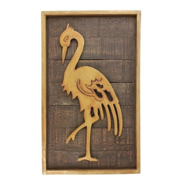 Pine Wood Wall Decor Decoration with Egret