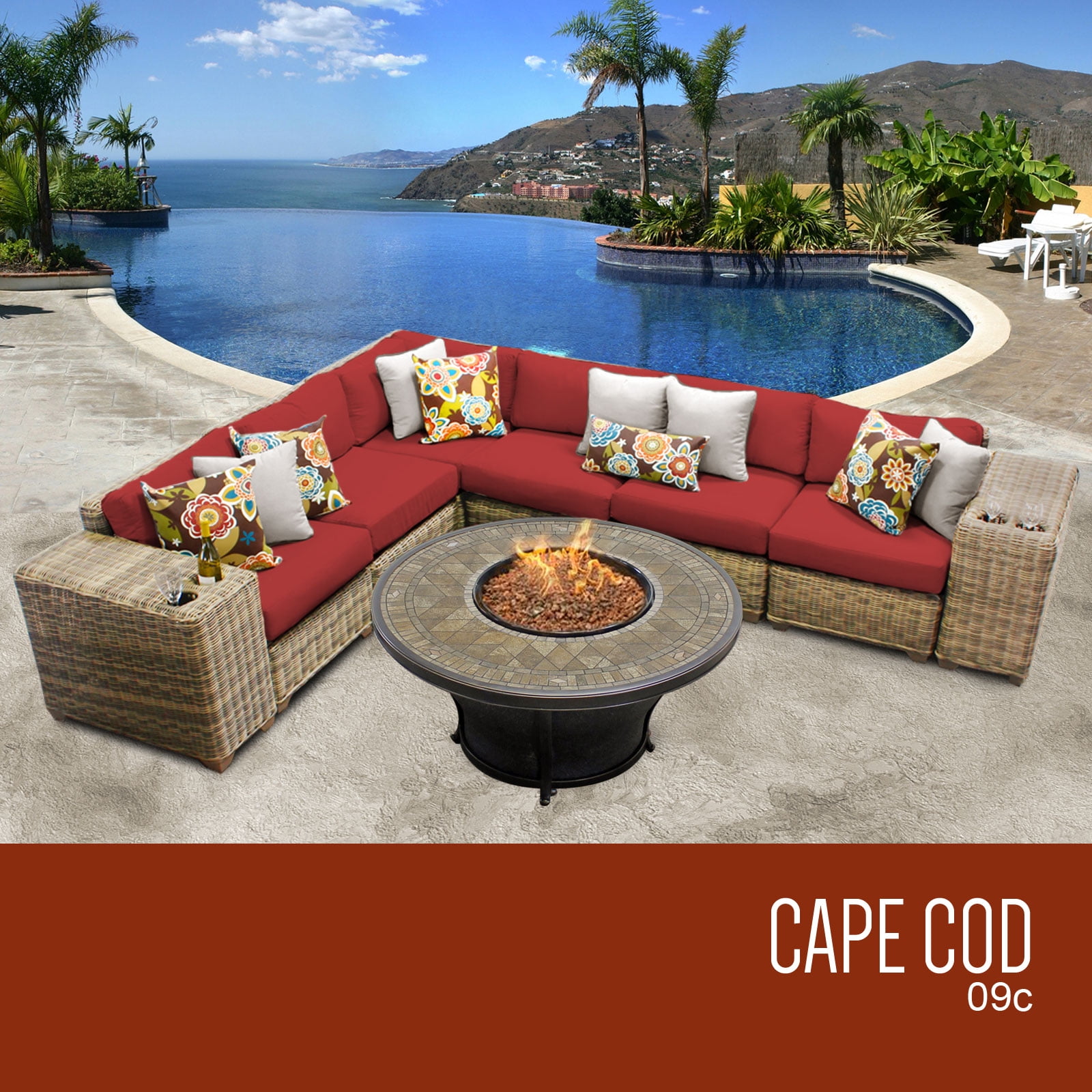 Cape Cod 9 Piece Outdoor Wicker Patio Furniture Set 09cColor