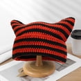 thumbnail image 3 of vnanda Fashion Winter Hat Autumn Winter Outdoor Warm Knitting Caps Cute Striped Cat Ear Hat No Brim Thickened Stretchy Headwear Wool Yarn Knitted Beanie Hat, 3 of 8