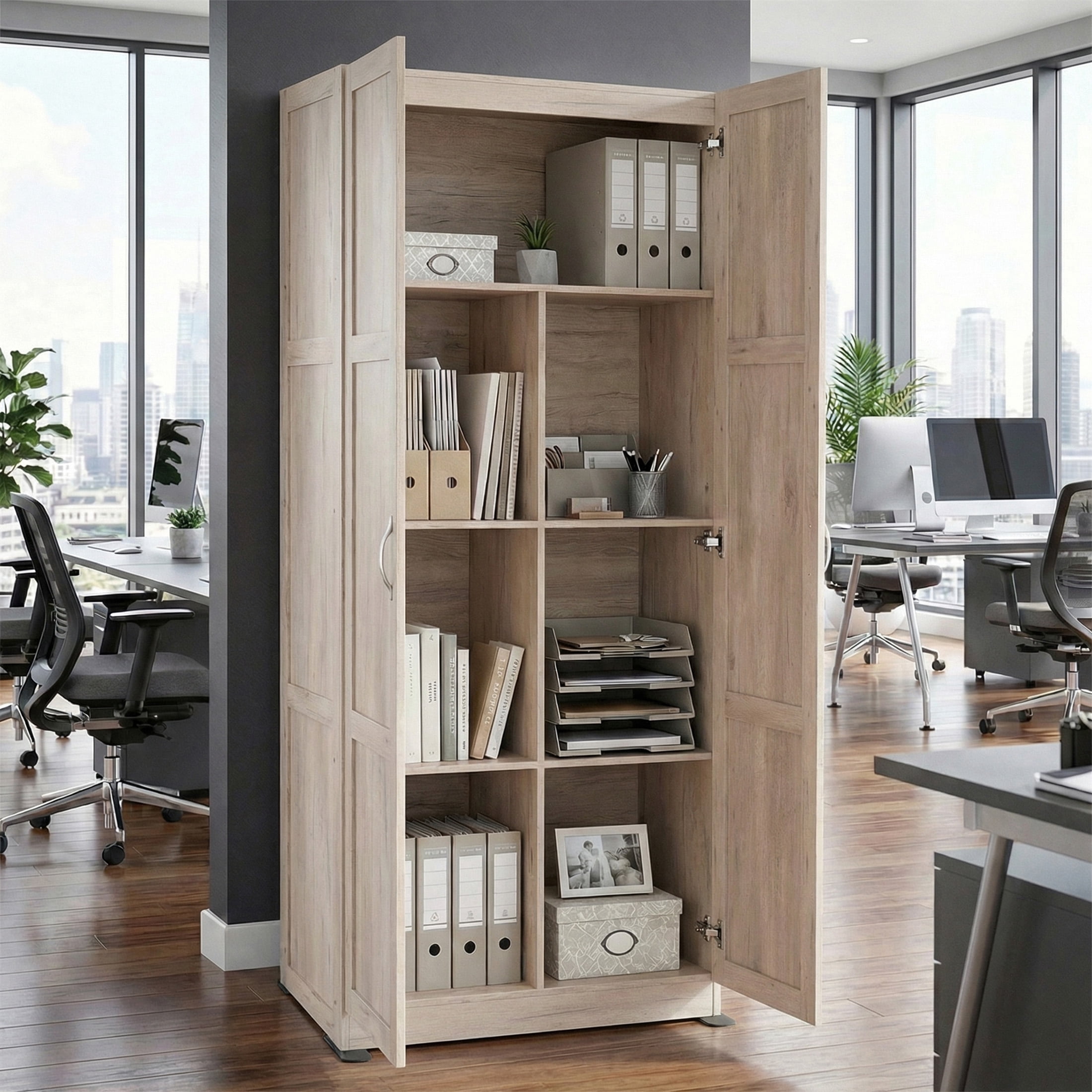edx 71" Wooden Storage Cabinet for Living Room,Hallway, Entryway, Closet, Home Office, Gray
