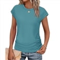 thumbnail image 3 of Camiseta de Corta con Cuello Redondo y Fruncido para Mujer, Color Azul Pavo Real, Talla S, 3 of 7