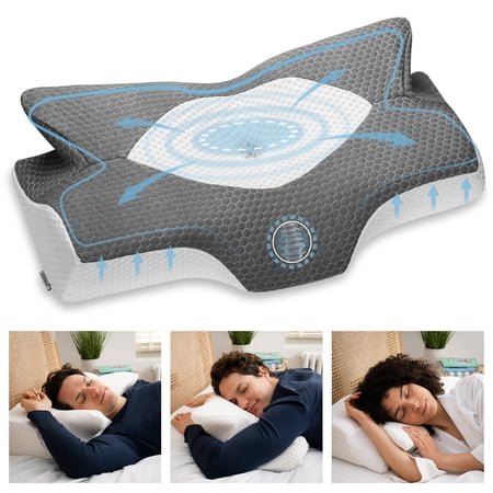 Elviros Ergonomic Soft Memory Foam Cervical Pillow,Contoured Neck Support Pillow for Adults to Relieve Neck and Shoulder Pain,King Size,Dark Gray