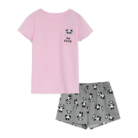 

Cozchique Panda Pajamas for Girls Size 8 PJ Pal Sleepwear Pink & Grey