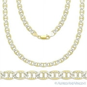 3.5mm Marina / Mariner D-Cut Pave Link Chain Necklace in .925 Sterling Silver w/ 14k Yellow Gold