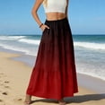 thumbnail image 4 of LWavelet Women Ombre Tiered Maxi Skirt Elastic High Waist With Pockets Casual Long Skirt Deep Red 2XL, 4 of 6