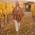 thumbnail image 6 of JULMCOMO Fleece Drape Shawl Wraps for Women Cross Front Tie Wrap Poncho Open Front Elegant Soft Warm Cape Cardigan for Fall Winter Brown, 6 of 9