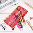 thumbnail image 3 of 1pc Solid Color Handbags Makeup Cosmetic Stationery Nylon Grid Mesh Pen Bag Cosmetic Storage Zipper Pencil Case red, 3 of 6