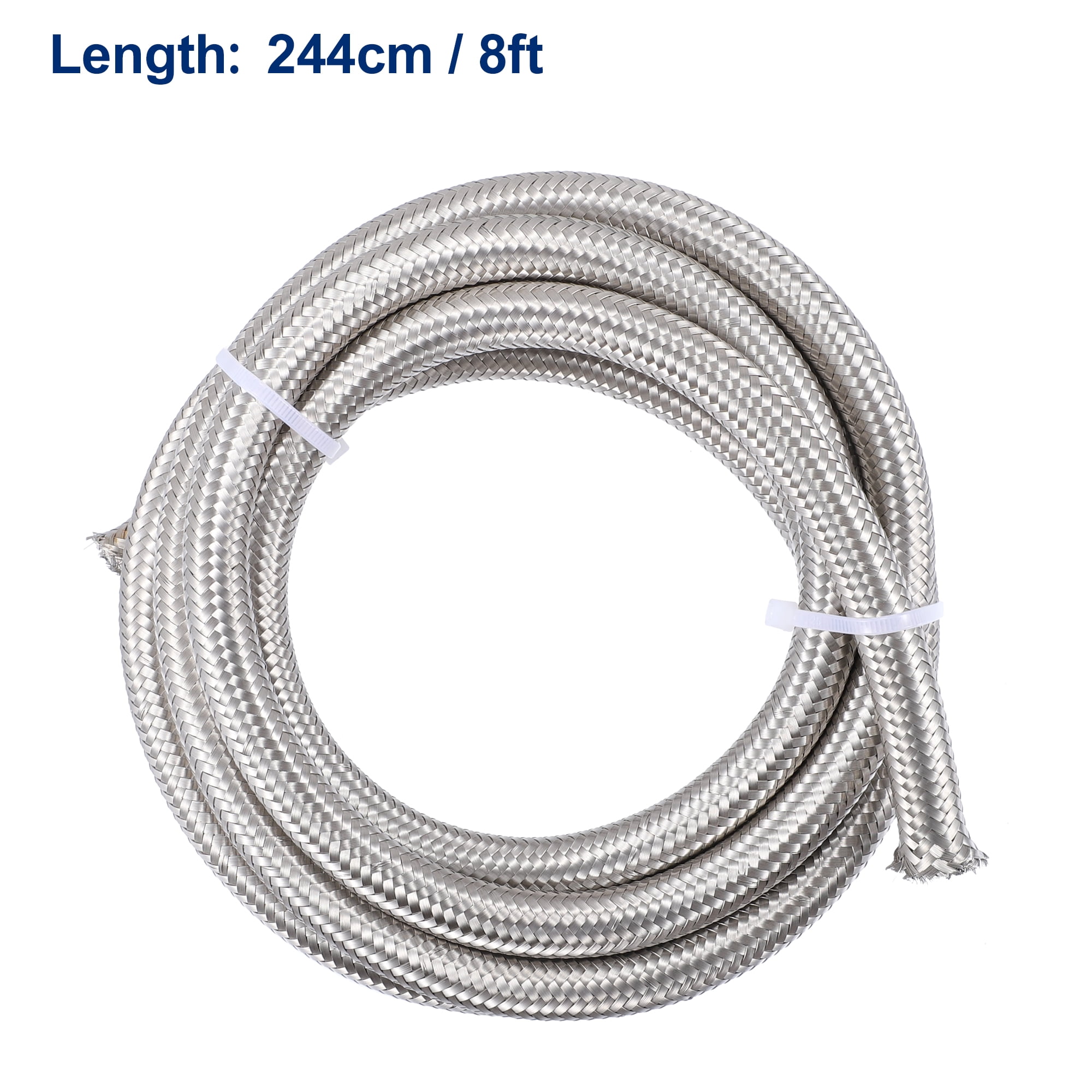 Unique Bargains 8ft 6AN Fuel Hose AN6 Universal Car Braided Stainless Steel CPE Oil Fuel Gas Line Hose Silver Tone