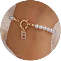 Initial Pearl Bracelets for Women Girls Gifts - Personalized Pearl Bracelet Dainty Gold Initial Bracelets for Women Teen Girls Bridesmaid Gifts Wedding Gifts Valentine's Gift