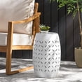thumbnail image 2 of Outdoor Barrel Shape Side Table with Willow Leaf Pattern, Heavy Duty Metal End Table with Iron Frame for Patio, Living Room, Bedroom, Balcony & Garden, Weather Resistant, No Assembly Required, White, 2 of 7