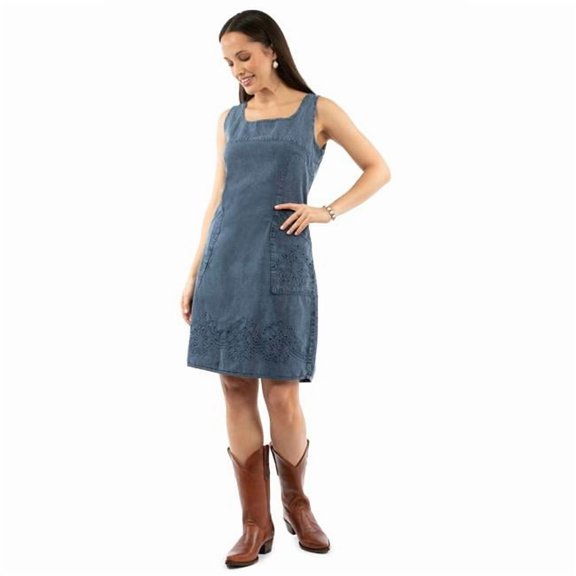 Scully PSL-278-DBL-M Womens Soutach Two Pockets 100 Percent Cotton Sleeveless Dress, Dark Blue - Medium