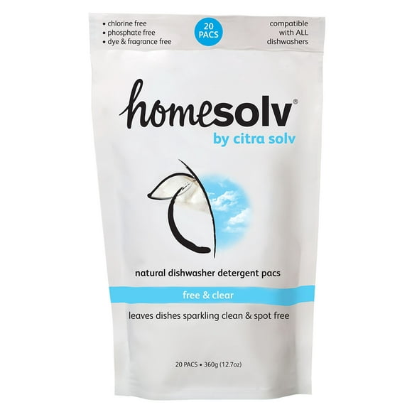 Homesolv Auto Dishwasher Pacs, Free & Clear, 20 Count