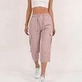 thumbnail image 5 of Stamzod Cargo Capris for Women with Pockets Summer Casual Loose Wide Leg Capri Pants for Hiking Travel Pink C XL, 5 of 9