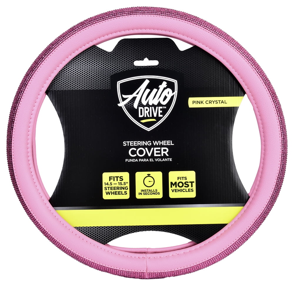 Auto Drive Pink Crystal, Universal Fit Steering Wheel Cover, PU leather