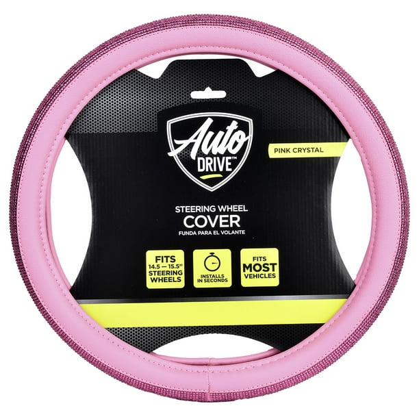 Auto Drive Pink Crystal, Universal Fit Steering Wheel Cover, PU