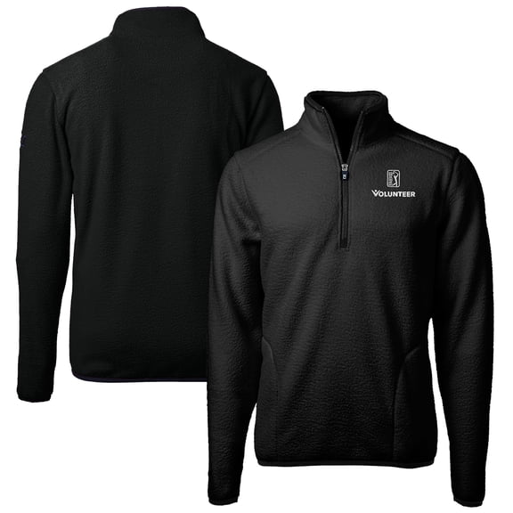 Men's Cutter & Buck Black PGA TOUR Volunteers Big & Tall Cascade Eco Sherpa Fleece Quarter-Zip Pullover Jacket