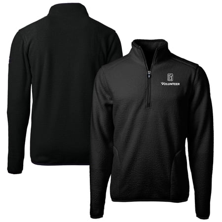 Men s Cutter & Buck Black PGA TOUR Volunteers Big & Tall Cascade Eco Sherpa Fleece Quarter-Zip Pullover Jacket