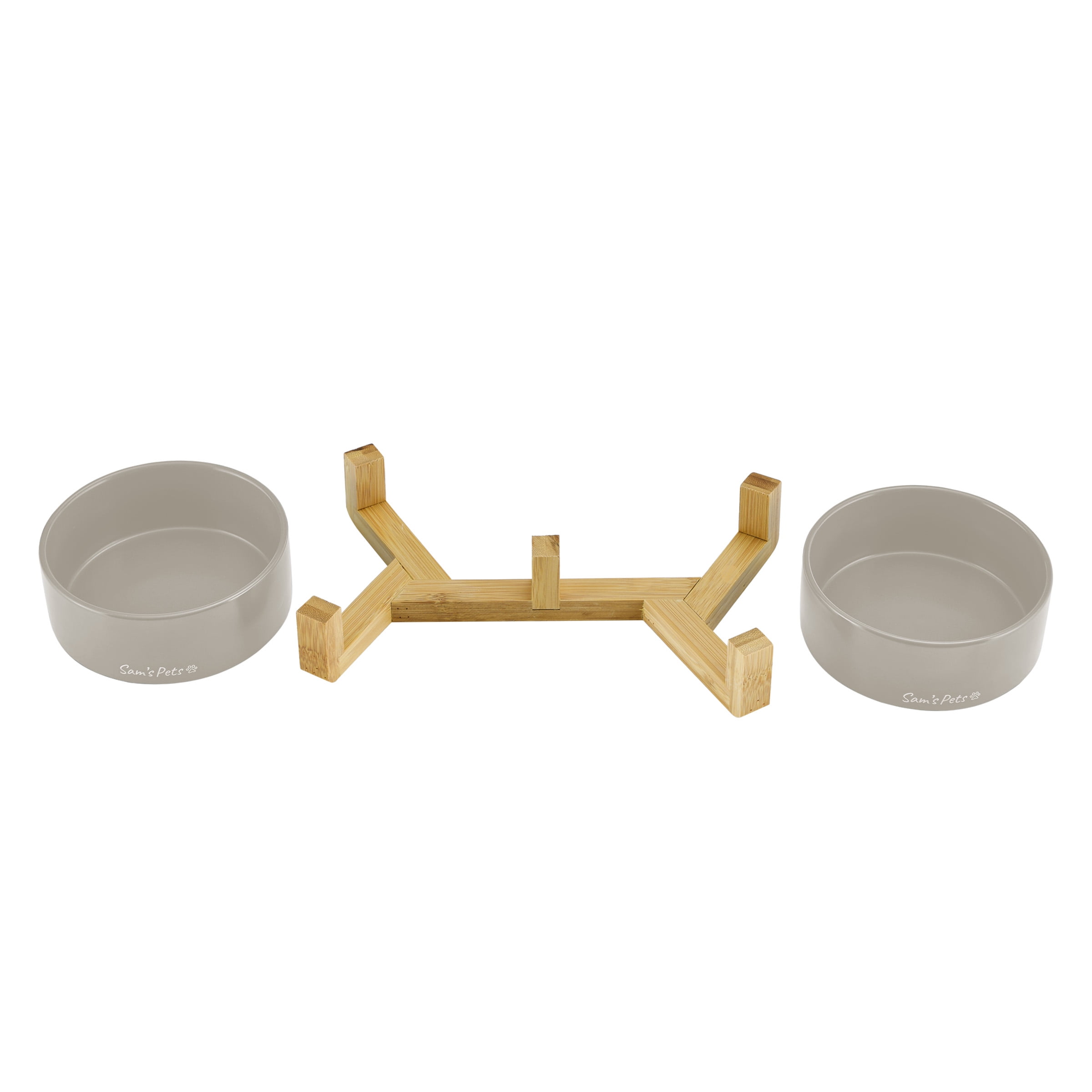 Coco Dual Pet Bowl with Wood Stand 5.11’’ in Gray