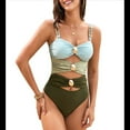 thumbnail image 2 of Traje de Baño de una Pieza para Mujer, con Corte de Color y Bloques de Color, con Aros Dorados y Ribetes. Verde S, 2 of 10