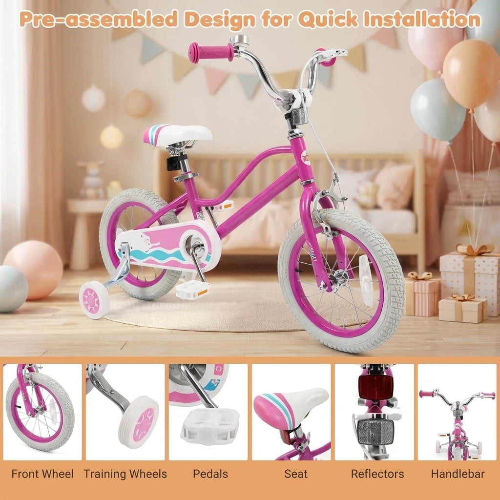Redsmile Kids Bike 14 Inch for Boys Girls Ages 3-5 Years Old, Kids Bicycle with Adjustable Handlebar and Seat, Training-Ready Beginner Bike, 110 lb Capacity, Starlight Wave, Pink