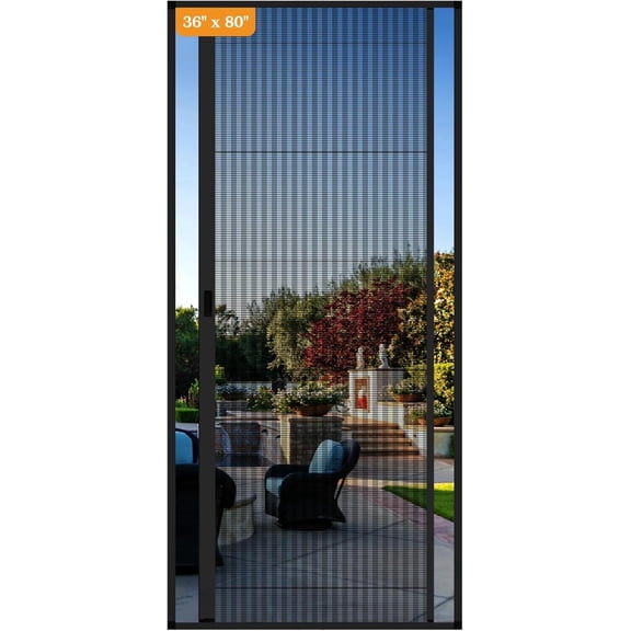 Yotache Upgraded Retractable Screen Door for 36"x80" to 36.5"x80.5" Doors, Heavy-Duty Black Aluminum Frame with Black High-Density Mesh - Easy Install