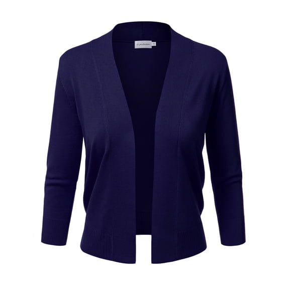Doublju Women's 3/4 Sleeve Open Front Cropped Cardigan Sweaters (Plus Size Available)