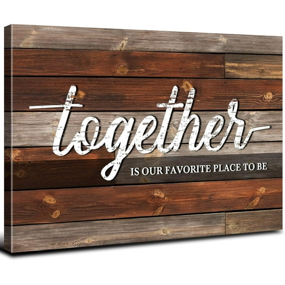 Aaheei Rustic Together Canvas Wall Art Together is Our Favorite Place to Be Inspirational Wall Sign Prints for Farmhouse Home Kitchen Decor Brown Grain Background Posters Artwork Ready to Hang