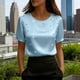 thumbnail image 1 of TaTaai Women's Summer Solid Round Neck Short Sleeve Top, Pearl Embellished Casual Professional Style, Lightweight Soft for Office Daily Wear Gift, 1 of 5