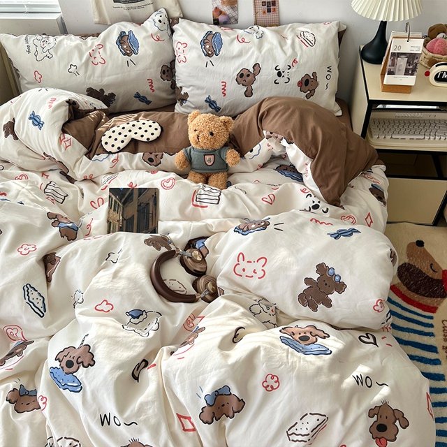 Double Print Waffle Cotton Bedding Set with Duvet Cover Pillowcases for Home
