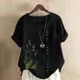 thumbnail image 5 of Womens Plus Size Cotton Linen Button Shirts Dressy Casual Short Sleeve Round Neck Tops Summer Trendy Floral Print Relax Fit Blouse, 5 of 5