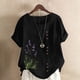 thumbnail image 2 of Vestidos Casuales Para Mujer, Blusas De Mujer De Moda Blusa informal de lino con cuello redondo y manga corta con botones para mujer, talla grande, estampada, 2 of 3