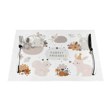 

XMXT Woven Placemats Set of 1 Cute Forest Animals Stain Resistant Table Runner Anti-Skid Place Mats for Dining Table 12 x 18 inches