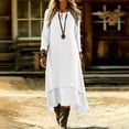 thumbnail image 4 of QUNYINEY Long Sleeve Women Dresses A Line Long White Summer Dresses Flowy Crew Neck Loose Fit with Pockets Dresses, 4 of 8